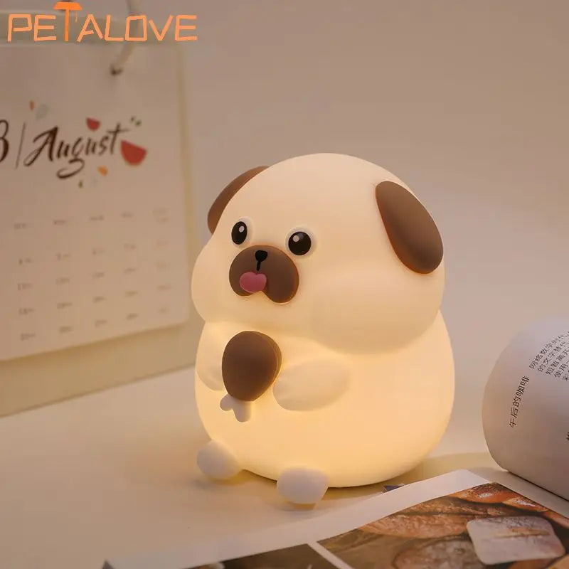 Silicone Cat Dog Night Light USB Rechargeable Nursery Sleeping Lamp Kawaii Cat Animal Night Lights for Kids Bedside Decoration tableandwalllamps