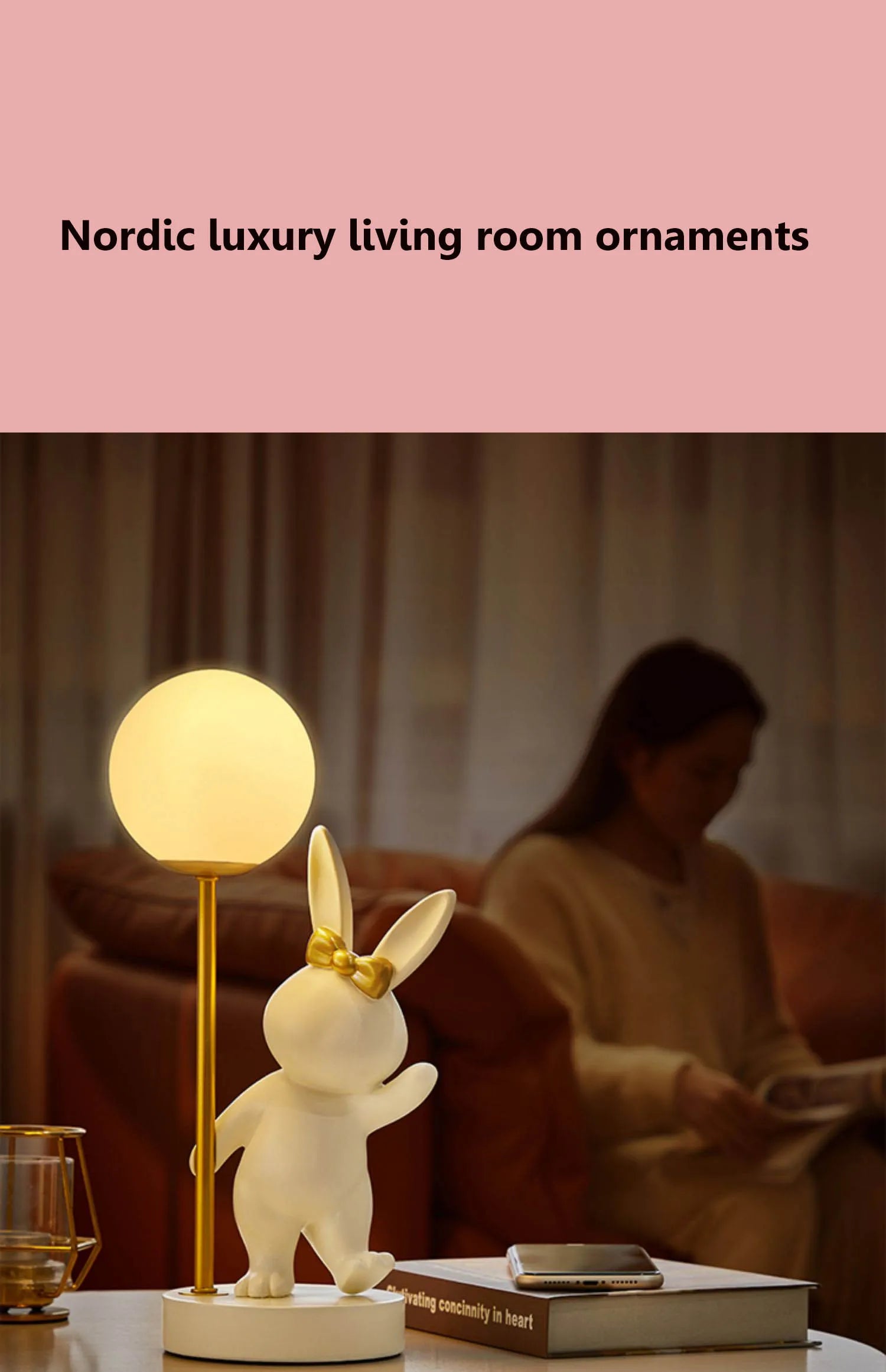 Nordic Pink Rabbit Table Lamp Atmosphere Night Light Luxury Birthday Wedding Gift Nightlights Ins Cute Bunny Bedroom Decoration tableandwalllamps