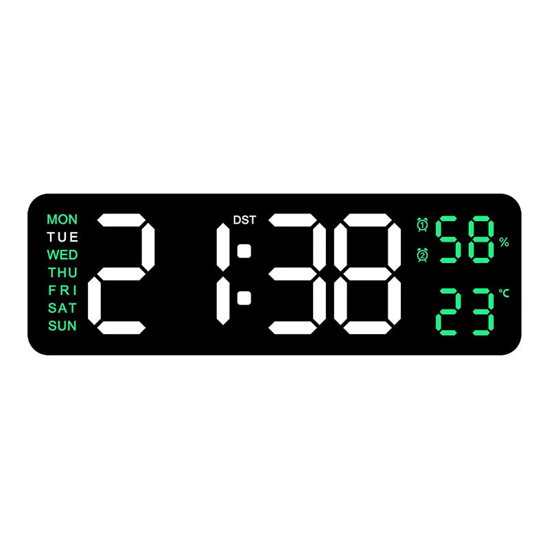 9 Inch Large Digital Wall Clock USB Powered TEMP Humidity Week Auto Dimmer DST Table Clock 12/24H Electronic LED Alarm Clock tableandwalllamps