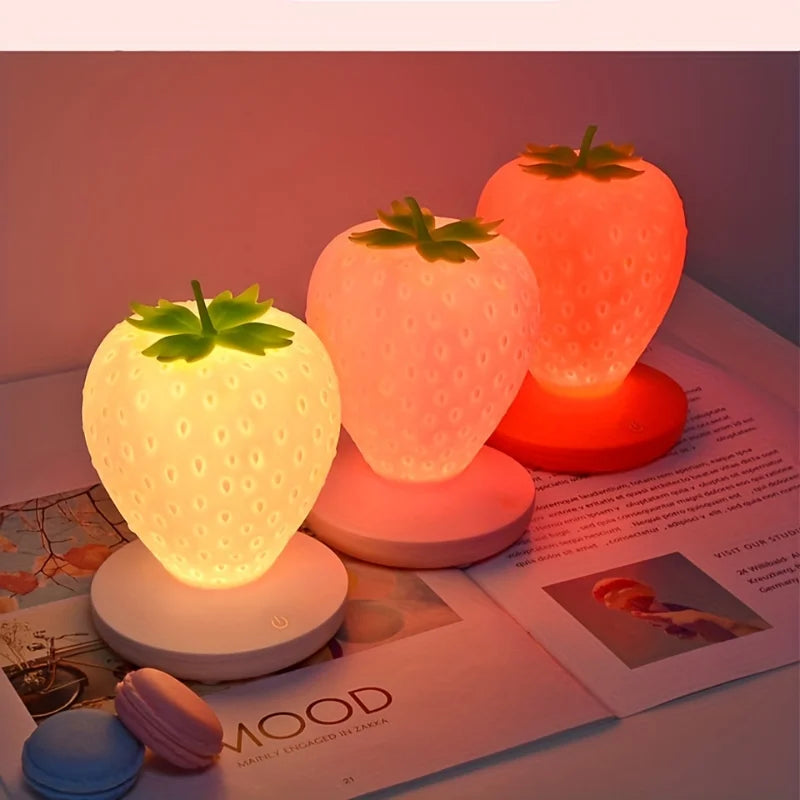 Strawberry Shape USB Rechargeable Silicone Night Light Touch Sensitive Girls Bedroom Creative LED Energy Saving Fun Light Gift tableandwalllamps