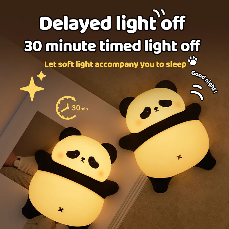 Panda LED Night Light Cute Silicone Lamp Baby Nursery Touch Sensor Nightlight Rechargeable with 3 Warm Light for Wholesale tableandwalllamps