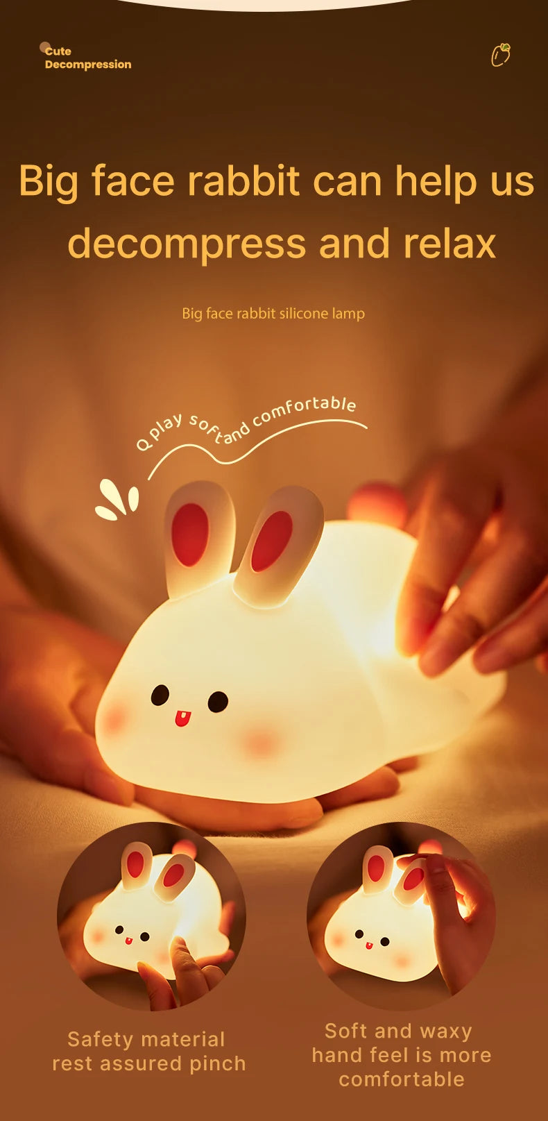 LED Night Lights Cute Rabbit Duck Silicone Lamp USB Rechargeable Desk Light Bedside Decor Kids Baby nightlight Birthday Gift tableandwalllamps