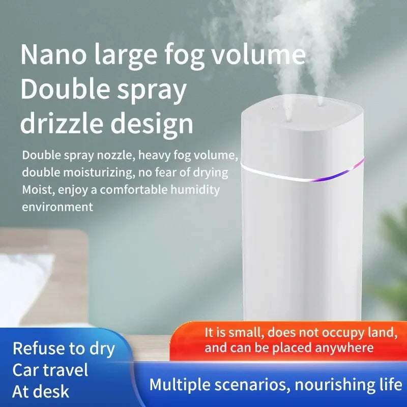 Creative Dual Nozzle Humidifier Desktop Home Bedroom Car Aromatherapy Silent Oil Diffuser Usb 7 Color Ambient Light tableandwalllamps