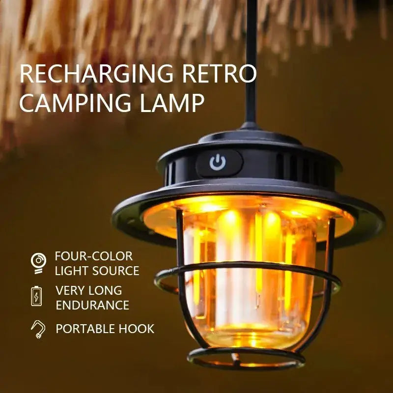 Retro Portable Camping Lantern Waterproof Emergency Light Stepless Dimmable Hanging Tent Lamp for Outdoor Hiking tableandwalllamps