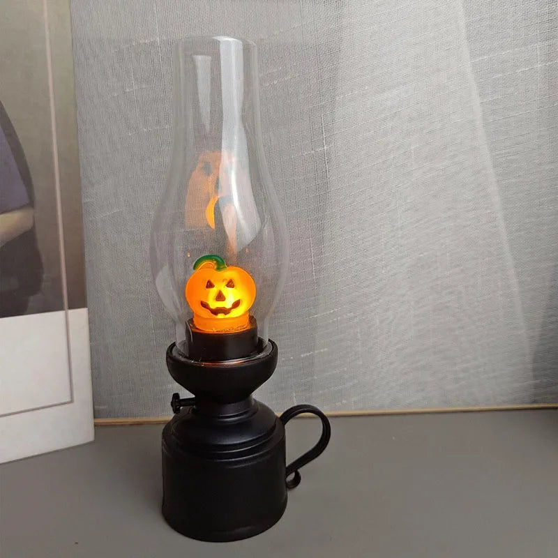 Calcifer Flameless Night Light Halloween Retro Decorative Candle Light Cartoon Anime Kerosene Lamp Bedroom Bedside Table Lamp tableandwalllamps