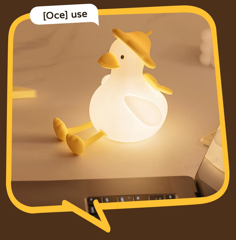 Cute Duck Night Light Bedside Desk Pat Touch Silicone Night Lamp Dimmable Baby Kids Room Decor Ambient Lighting Birthday Gifts tableandwalllamps