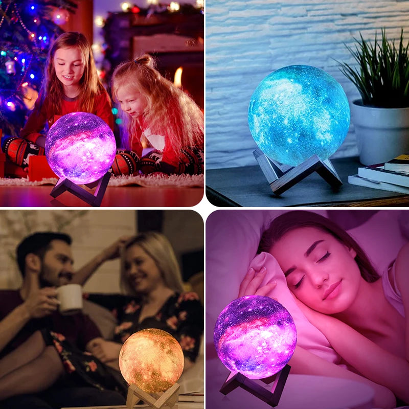 3D Printing Moon Galaxy Lamp Light 16 Color Change Touch And Remote Control Kids Night Light Bedroom Room Decor Home Gifts Lamp tableandwalllamps