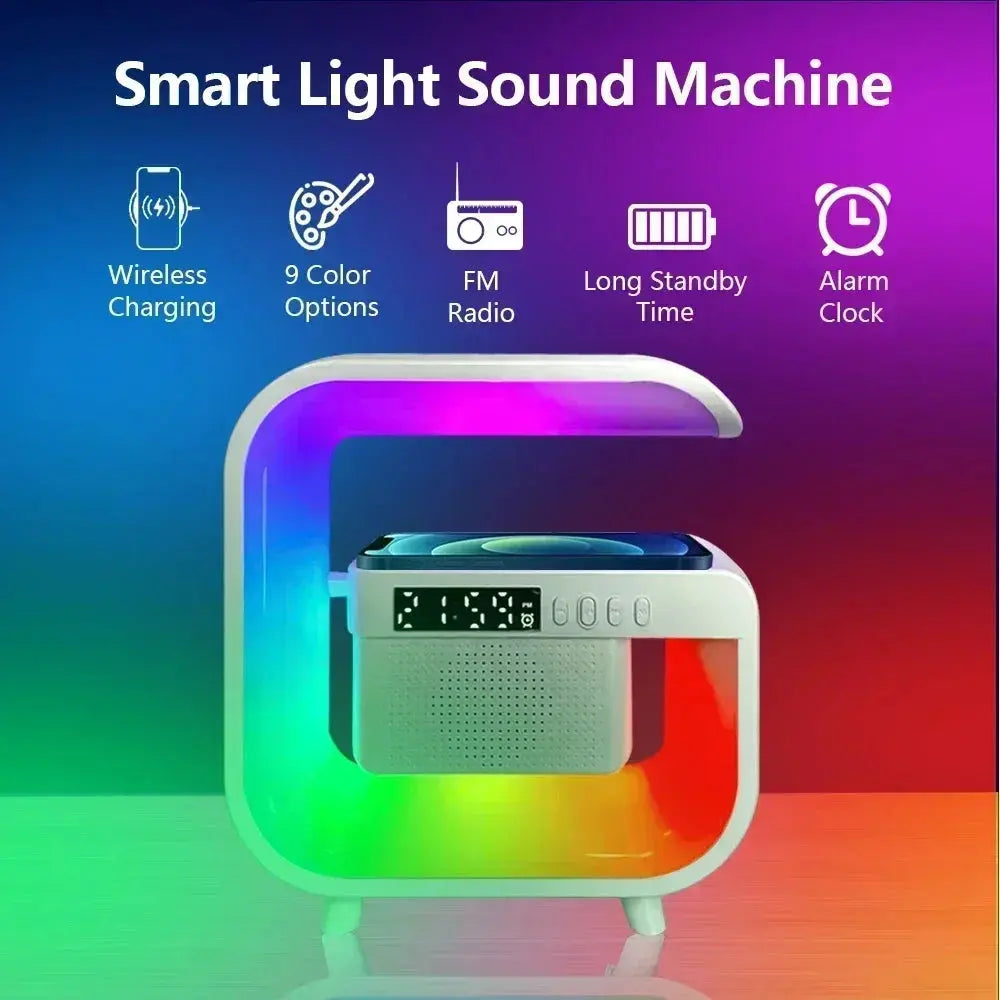 Wireless Charger Stand Pad Bluetooth 5.0 Speaker RGB Night Light Lamp Desktop Desk Phone Fast Charging for iPhone 16 15 Samsung tableandwalllamps