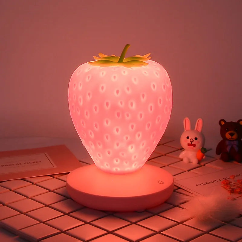 Strawberry Shape USB Rechargeable Silicone Night Light Touch Sensitive Girls Bedroom Creative LED Energy Saving Fun Light Gift tableandwalllamps