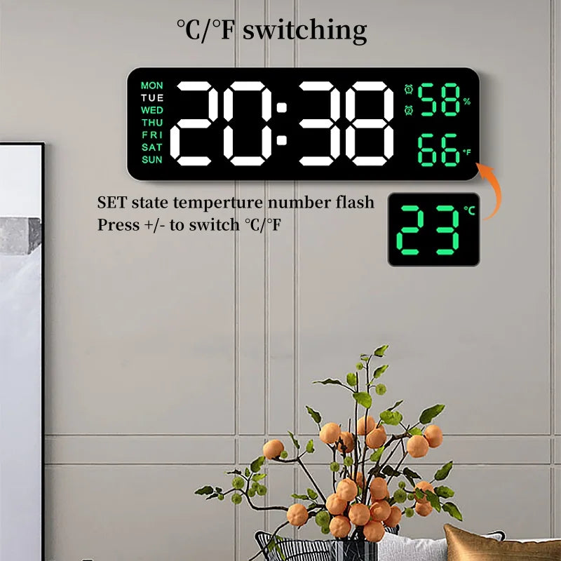 9 Inch Large Digital Wall Clock USB Powered TEMP Humidity Week Auto Dimmer DST Table Clock 12/24H Electronic LED Alarm Clock tableandwalllamps