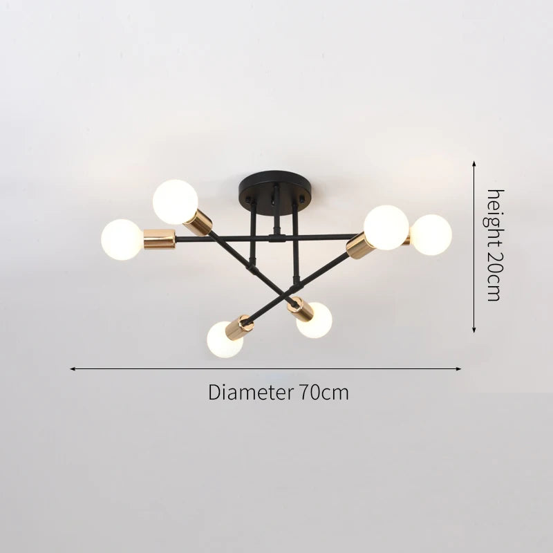 Retro Industrial Wrought Iron Material 6Heads LED Ceiling Lamp Home Luminaire  Modern Living Room Light E27 Decoration Light