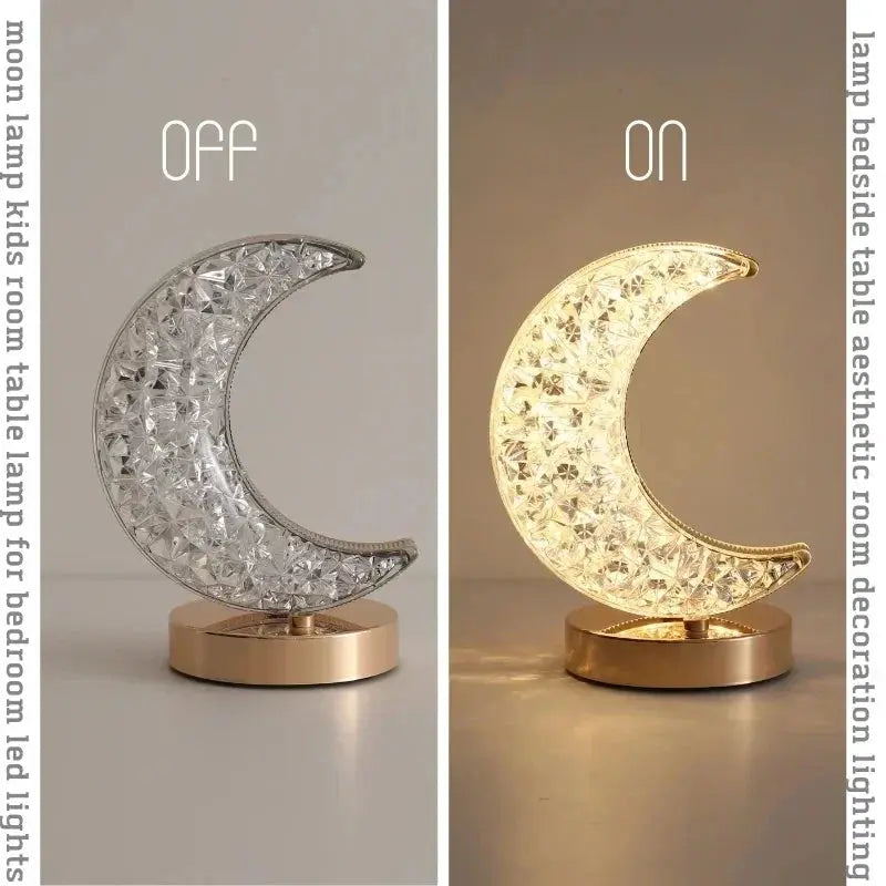 Bedroom Crystal Touch Dimming Night Light Girls Room Home Decor Aesthetics USB Charging Bedside LED Ambient Table 3D Moon Lamp tableandwalllamps