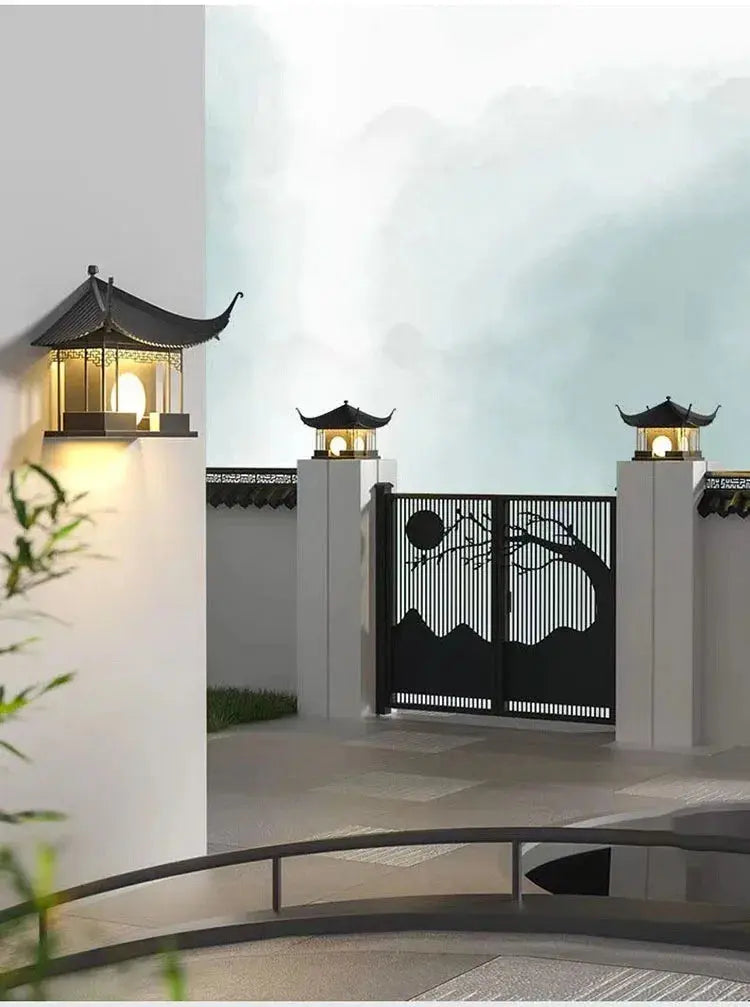 Chinese Style LED Lawn Lamp AC220V 110V Waterproof IP65 Gazebo Steet Light For Outdoor Pillar Fence Door Post Chapiter Lighting tableandwalllamps