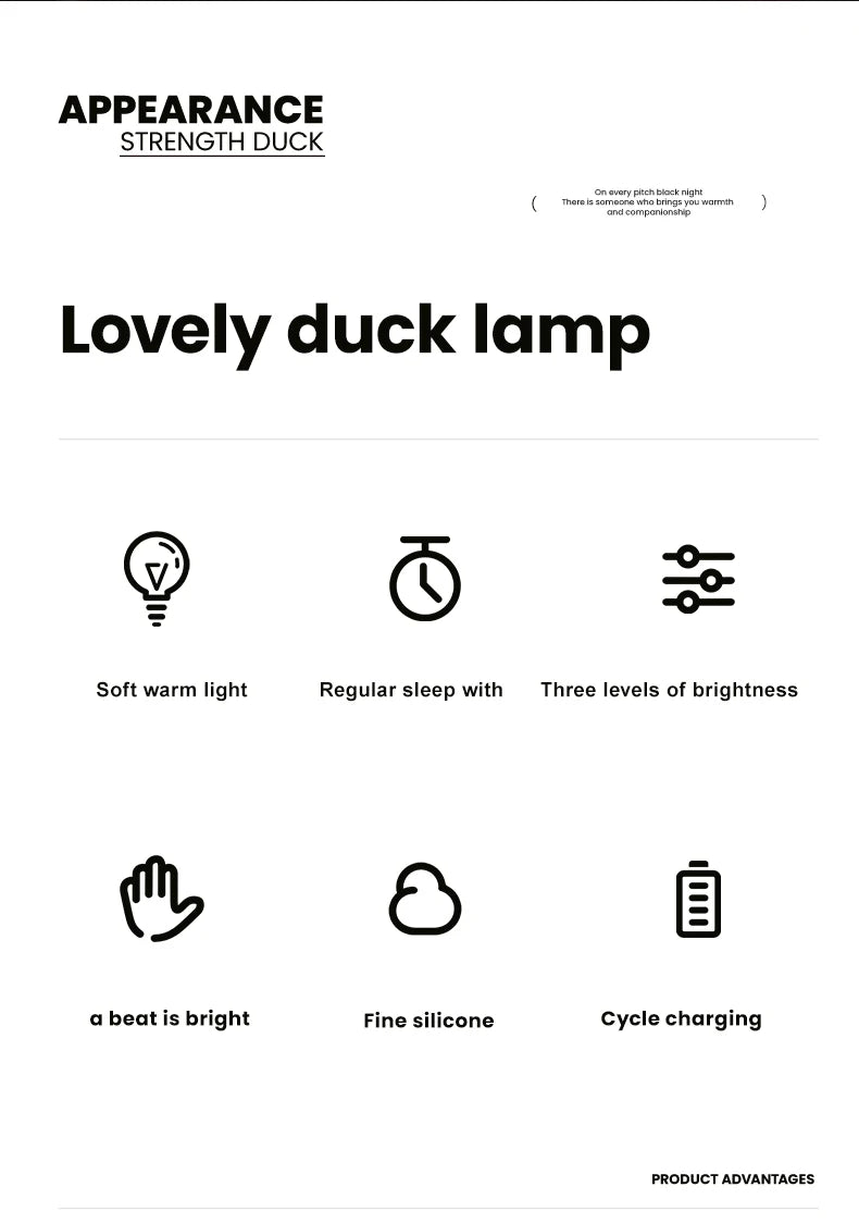 Funny Duck Rechargeable LED Night Light Silicone Lamp Bedside Cartoon Cute Children Nightlights for Home Room Decor Birthday Gif tableandwalllamps