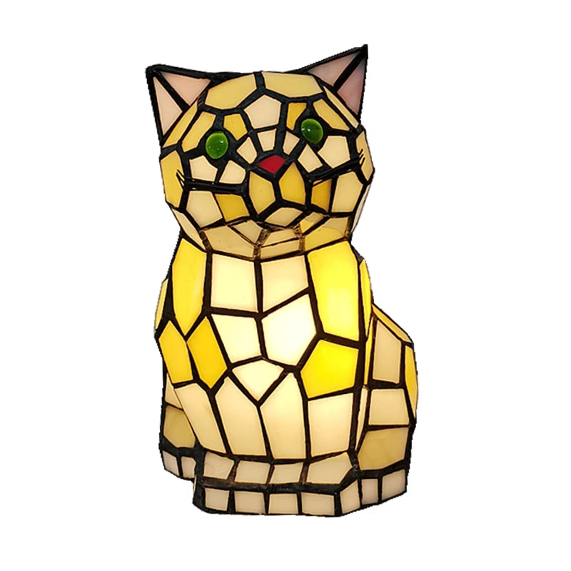 European-style Cat Animal Night Light Tiffany Glass Hand-welded Craft Birthday Gift Bedroom Bedside Decorative Sleep Lamp tableandwalllamps