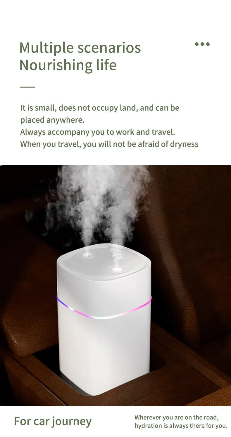 Creative Dual Nozzle Humidifier Desktop Home Bedroom Car Aromatherapy Silent Oil Diffuser Usb 7 Color Ambient Light tableandwalllamps