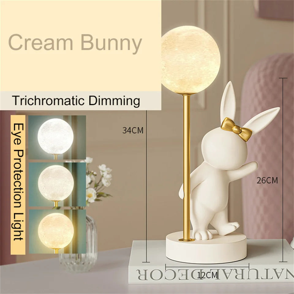 Nordic Pink Rabbit Table Lamp Atmosphere Night Light Luxury Birthday Wedding Gift Nightlights Ins Cute Bunny Bedroom Decoration tableandwalllamps