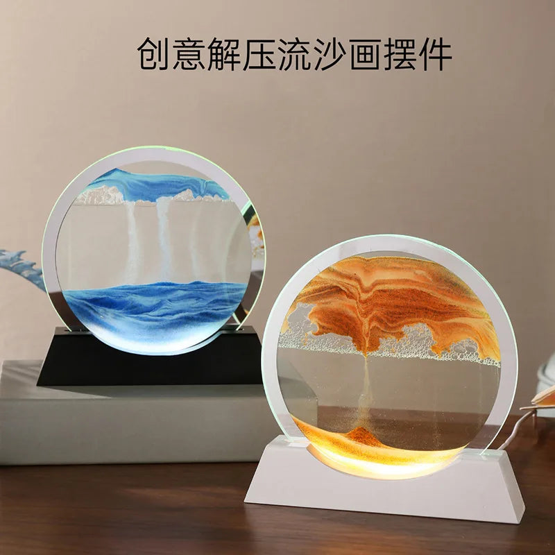 Moving Sand Art with Lighting LED Quicksand Night Light 3D Hourglass Table Lamp Bedside Lamps Sand Painting Home Decor Gifts tableandwalllamps