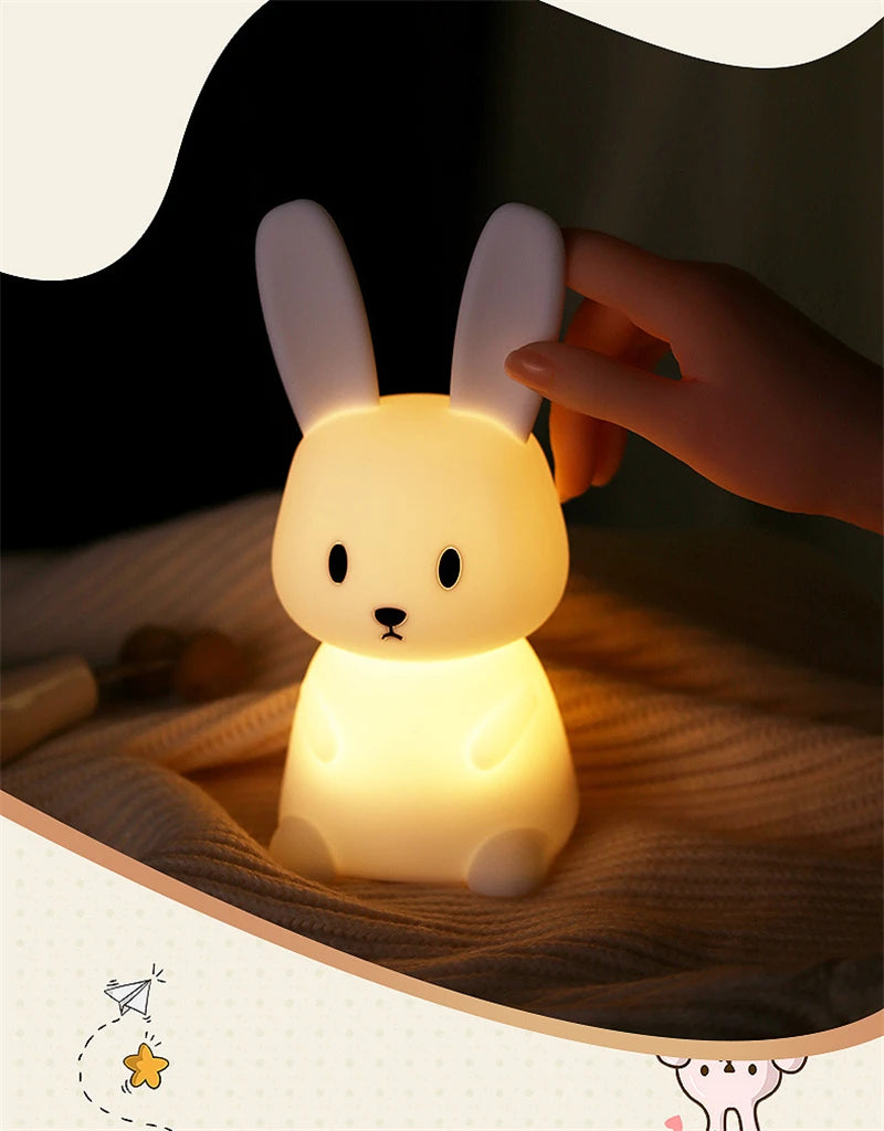 Cute Silicone Night Light Rabbit Whale Cat Touch Sensor USB Rechargeable Bedroom Bedside Lamp For Kids Baby Dropshipping tableandwalllamps