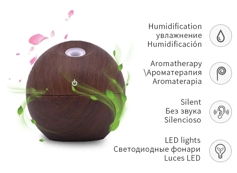 200ml USB Aroma Essential Oil Diffuser Ultrasonic Mini Humidifier Air Purifier 7 Color Change LED Night Light for Office Home tableandwalllamps