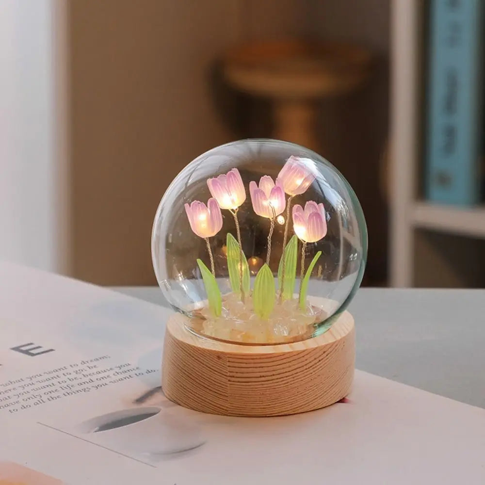 Tulip Night Light Cute Bedroom Room Decor Floral Lamp Valentines Day Gift Lampara Tulipanes Girlfriend DIY Material Handmade tableandwalllamps