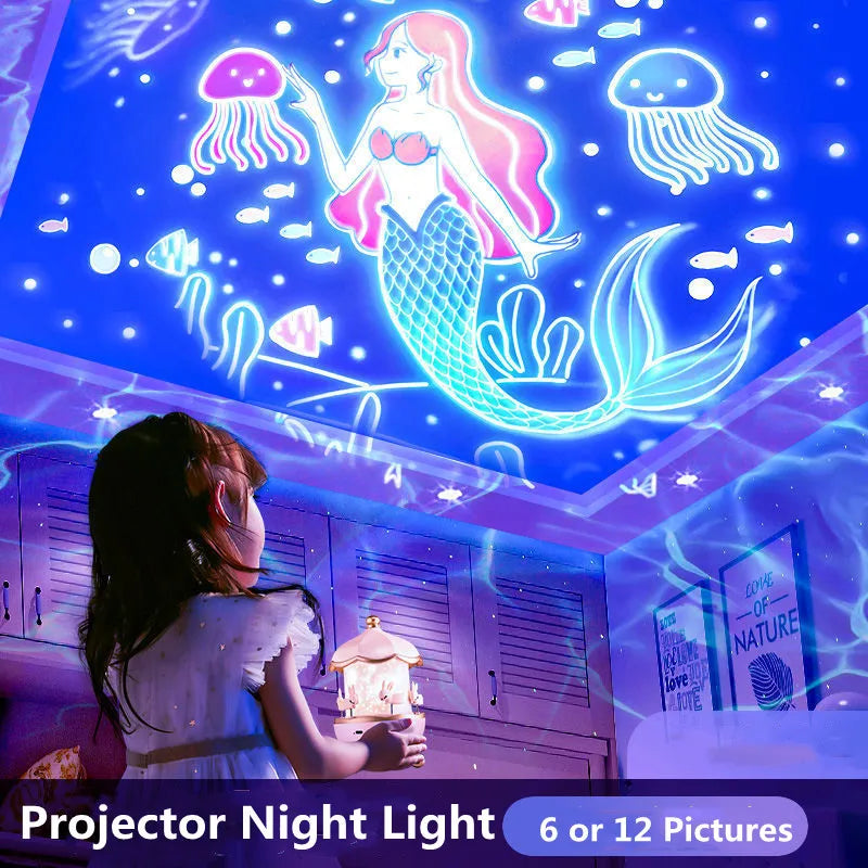 Starry Projector Night Light Rotating Sky Moon Lamp Galaxy Lamp Home Bedroom Decoration Starlight Christmas Lights for Kids Gift tableandwalllamps