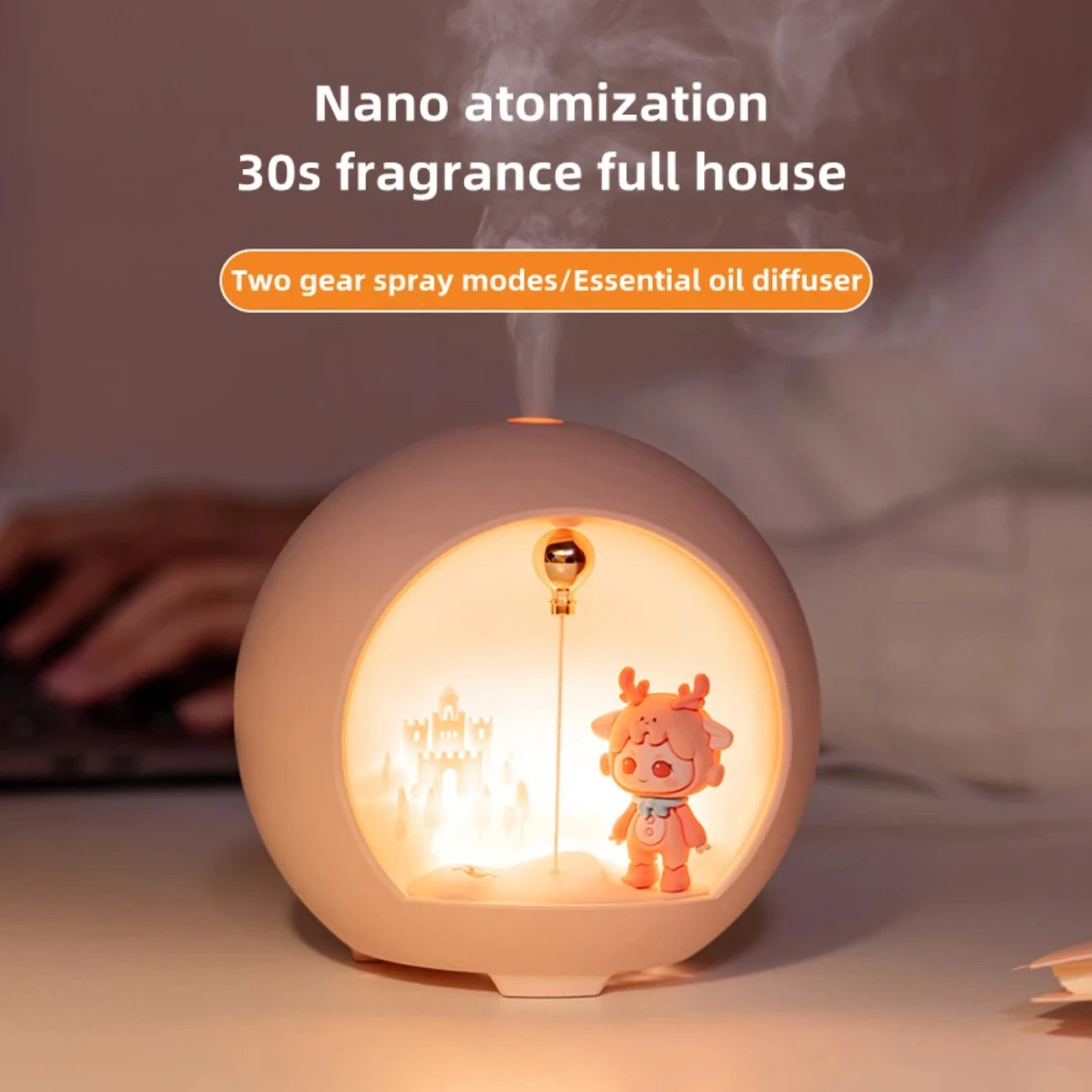 USB Aromatherapy Essential Oil Diffuser Mini Table Air Humidifier with Warm Lamp - Office Fragrance Machine tableandwalllamps