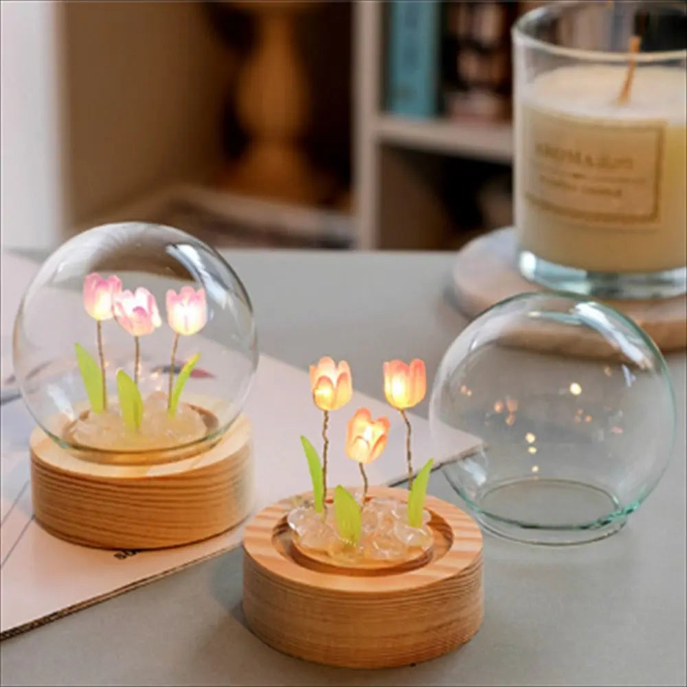 Tulip Night Light Cute Bedroom Room Decor Floral Lamp Valentines Day Gift Lampara Tulipanes Girlfriend DIY Material Handmade tableandwalllamps