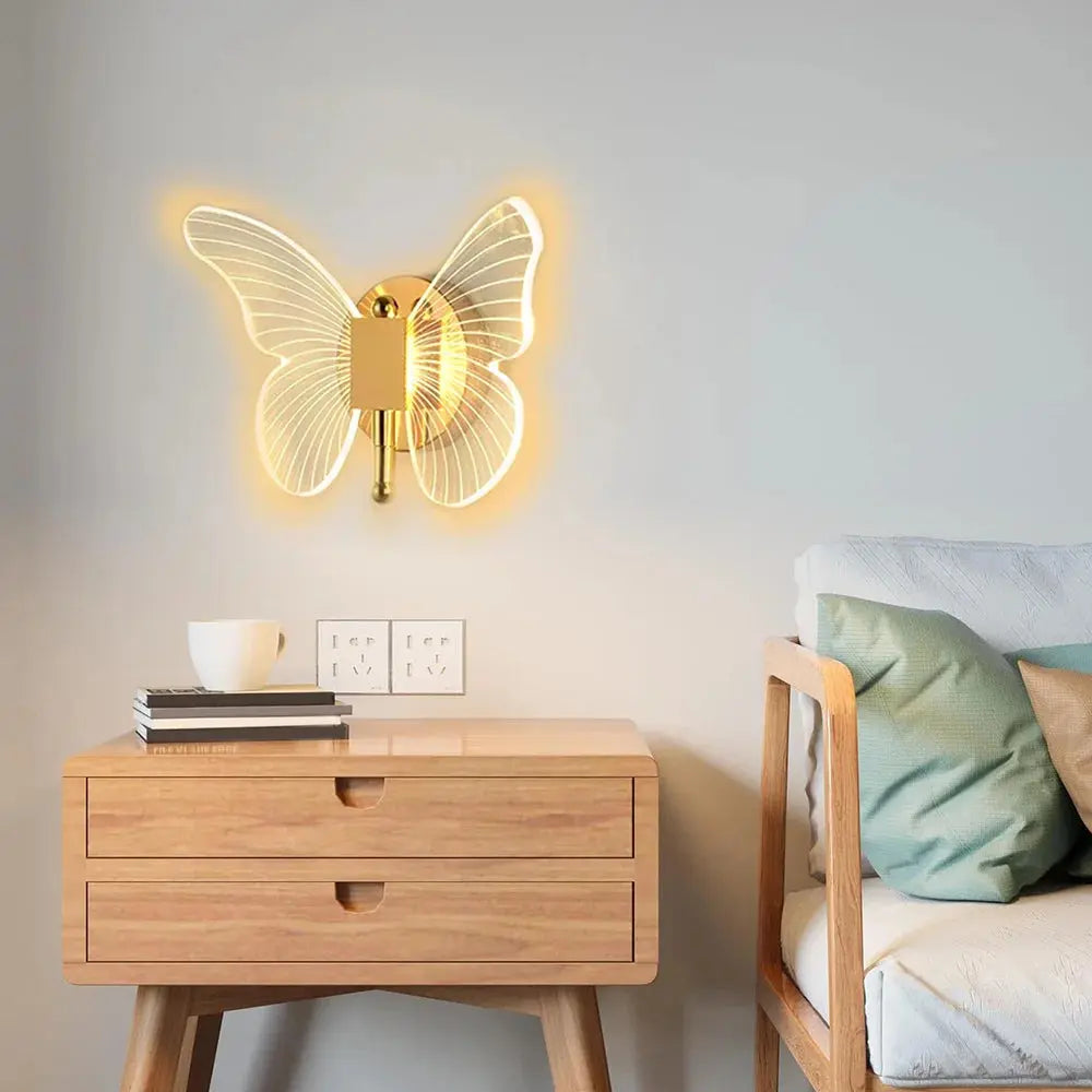 Butterfly LED Wall Lamp Interior Modern Metal Acrylic 110V-220V Wired Wall Lamp Tricolor Adjustment Bedside Wall Light Sconces tableandwalllamps