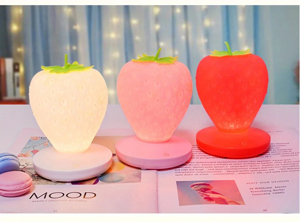 Strawberry Shape USB Rechargeable Silicone Night Light Touch Sensitive Girls Bedroom Creative LED Energy Saving Fun Light Gift tableandwalllamps