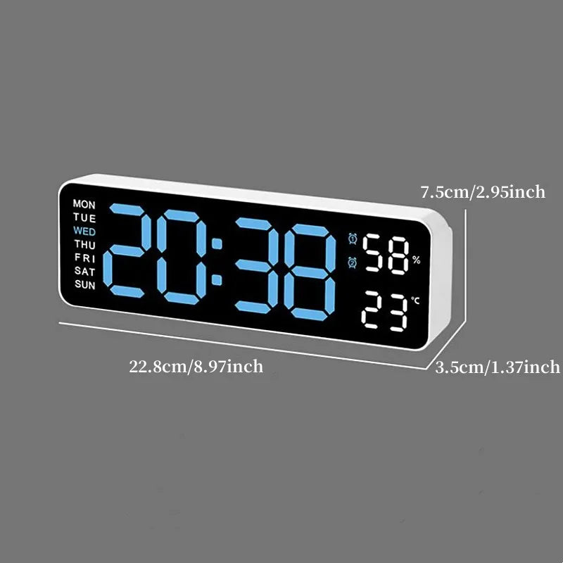 9 Inch Large Digital Wall Clock USB Powered TEMP Humidity Week Auto Dimmer DST Table Clock 12/24H Electronic LED Alarm Clock tableandwalllamps