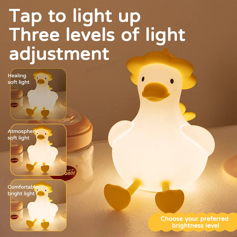 Cute Duck Night Light Bedside Desk Pat Touch Silicone Night Lamp Dimmable Baby Kids Room Decor Ambient Lighting Birthday Gifts tableandwalllamps