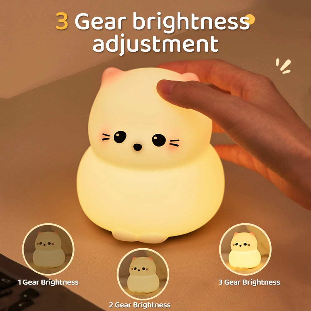 Silicone Cat Dog Night Light USB Rechargeable Nursery Sleeping Lamp Kawaii Cat Animal Night Lights for Kids Bedside Decoration tableandwalllamps