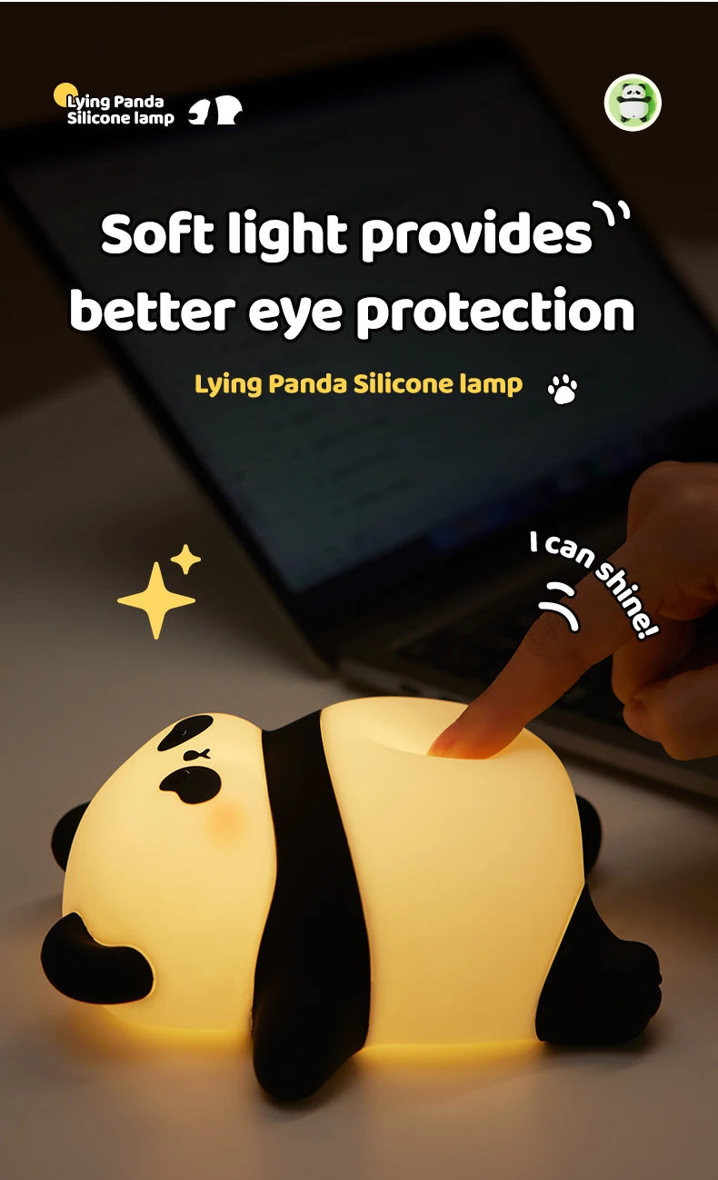 4Styles Panda LED Night Light Cute Silicone Lamp Baby Nursery Touch Sensor Nightlight Rechargeable with 3 Warm Light for Bedroom tableandwalllamps