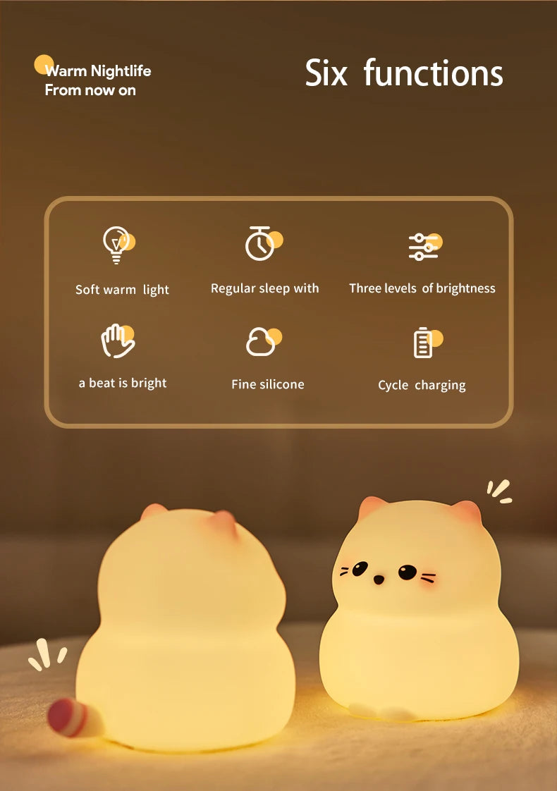 Puppy Cat Night Light Rechargeable Nursery Led Table Lamp Silicone Kawaii Birthday Gifts for Kids Toddler Room Bedroom Decor tableandwalllamps