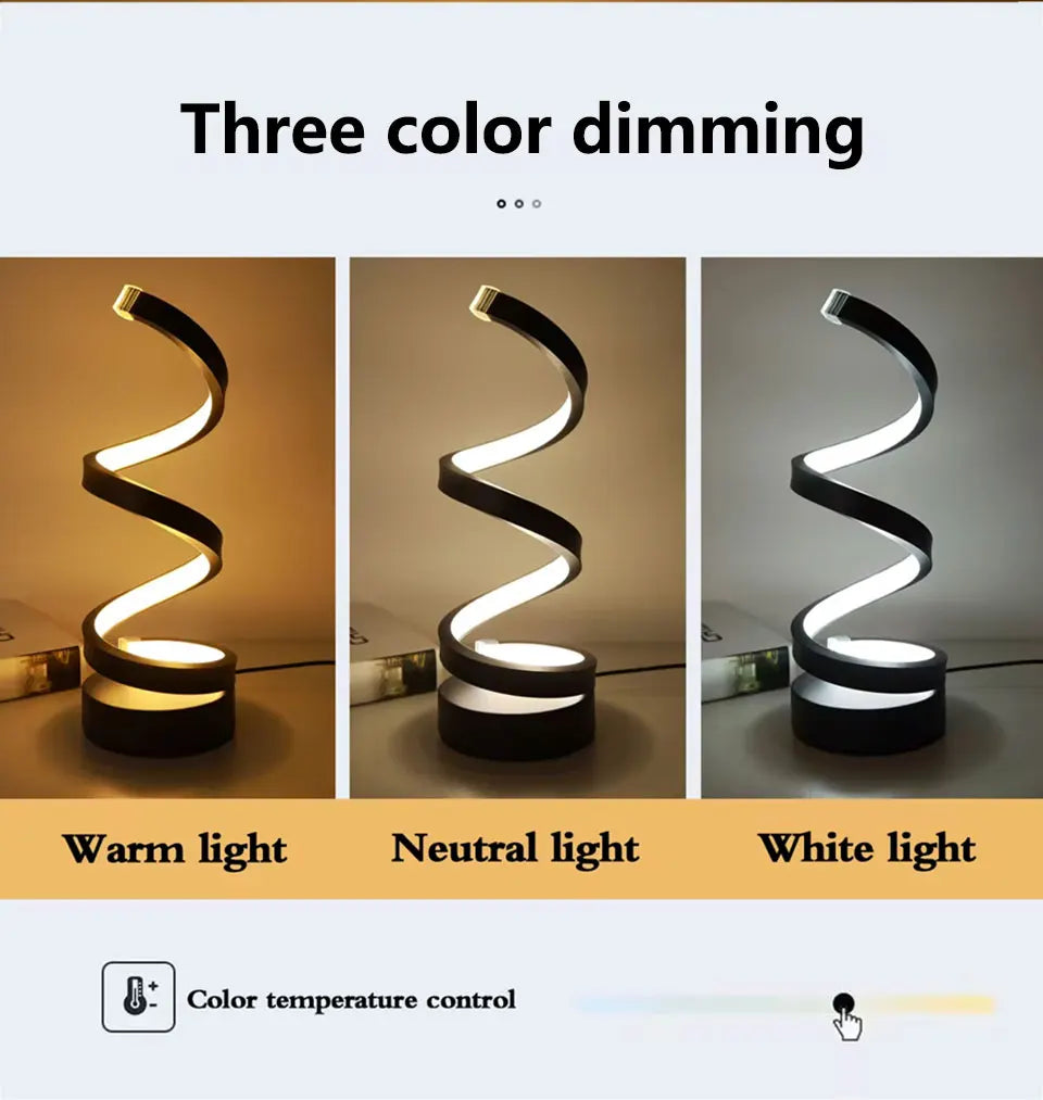 Modern Spiral Table LED Night Light Dimmable Desk Lamp Living Room Nightstand Lamp Bedside Table Study Office Bedroom Decoration tableandwalllamps