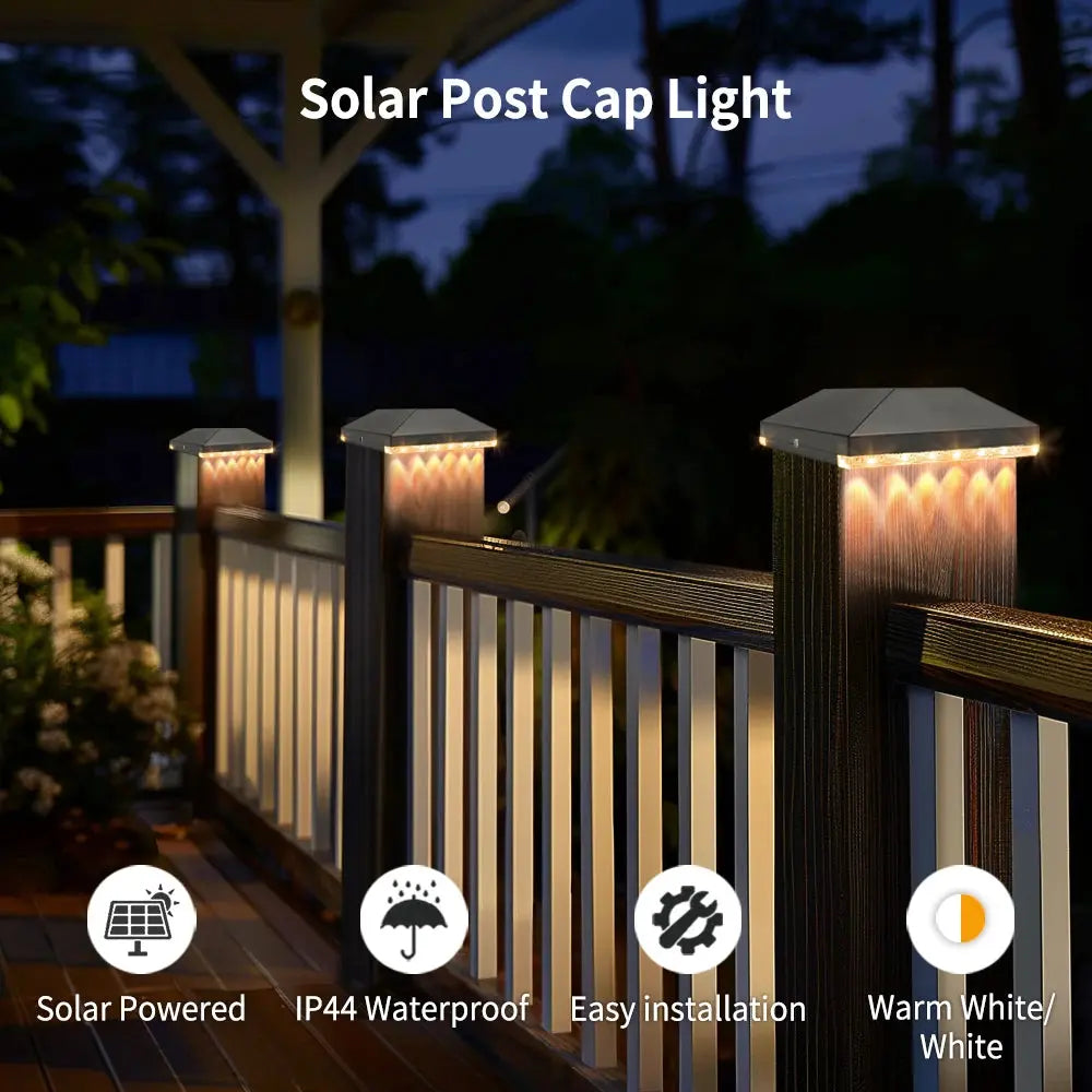 2/6 Packs Solar Post Cap Light Fence Outdoor Garden Black Deck Light for 3.5x3.5 4x4 Wooden Vinyl Post Gate patio Solar Cap Lamp tableandwalllamps