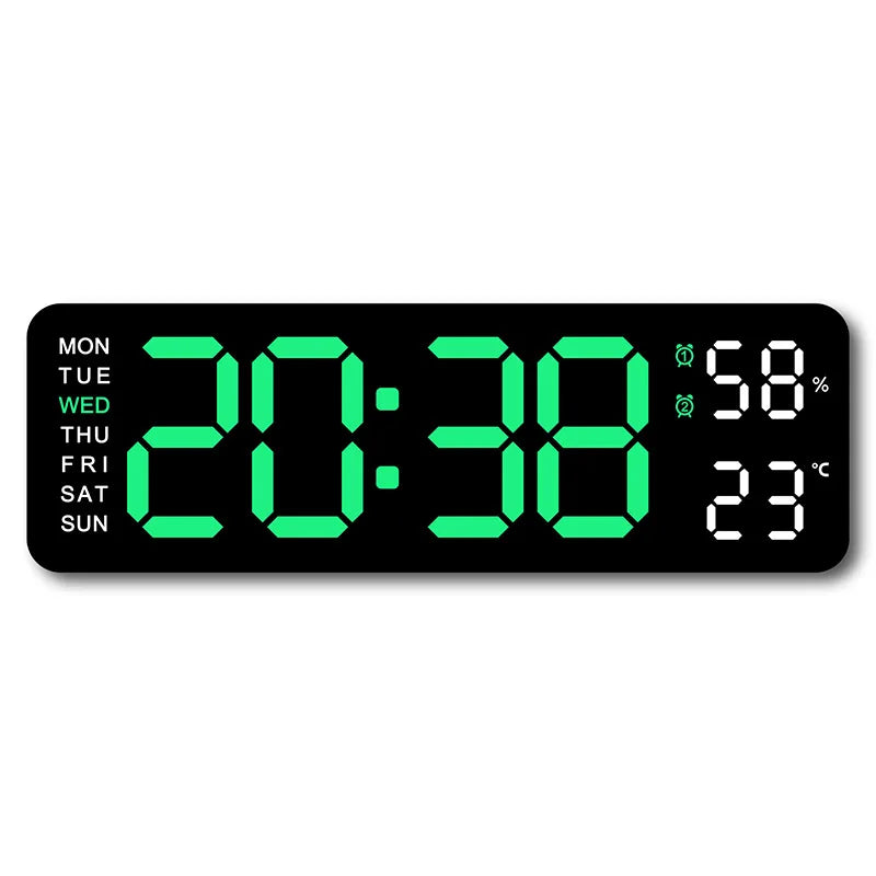 9 Inch Large Digital Wall Clock USB Powered TEMP Humidity Week Auto Dimmer DST Table Clock 12/24H Electronic LED Alarm Clock tableandwalllamps