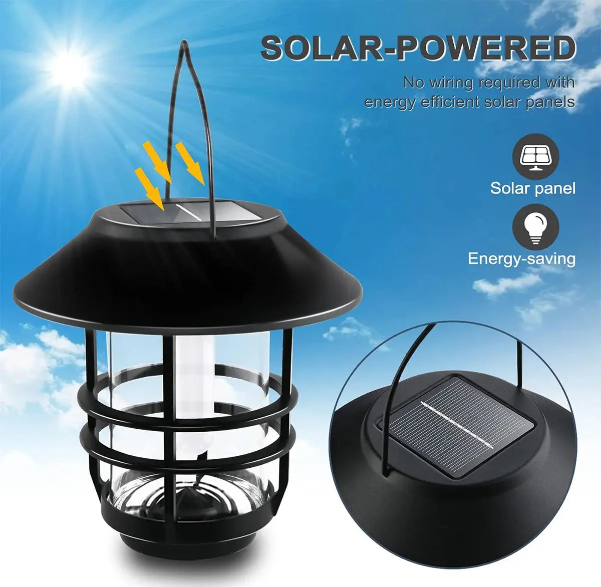 Solar Lantern Outdoor Hanging Wireless Waterproof Flickering Flames Lantern Lights with Wall Mount Kit for Garden Porch Fence tableandwalllamps