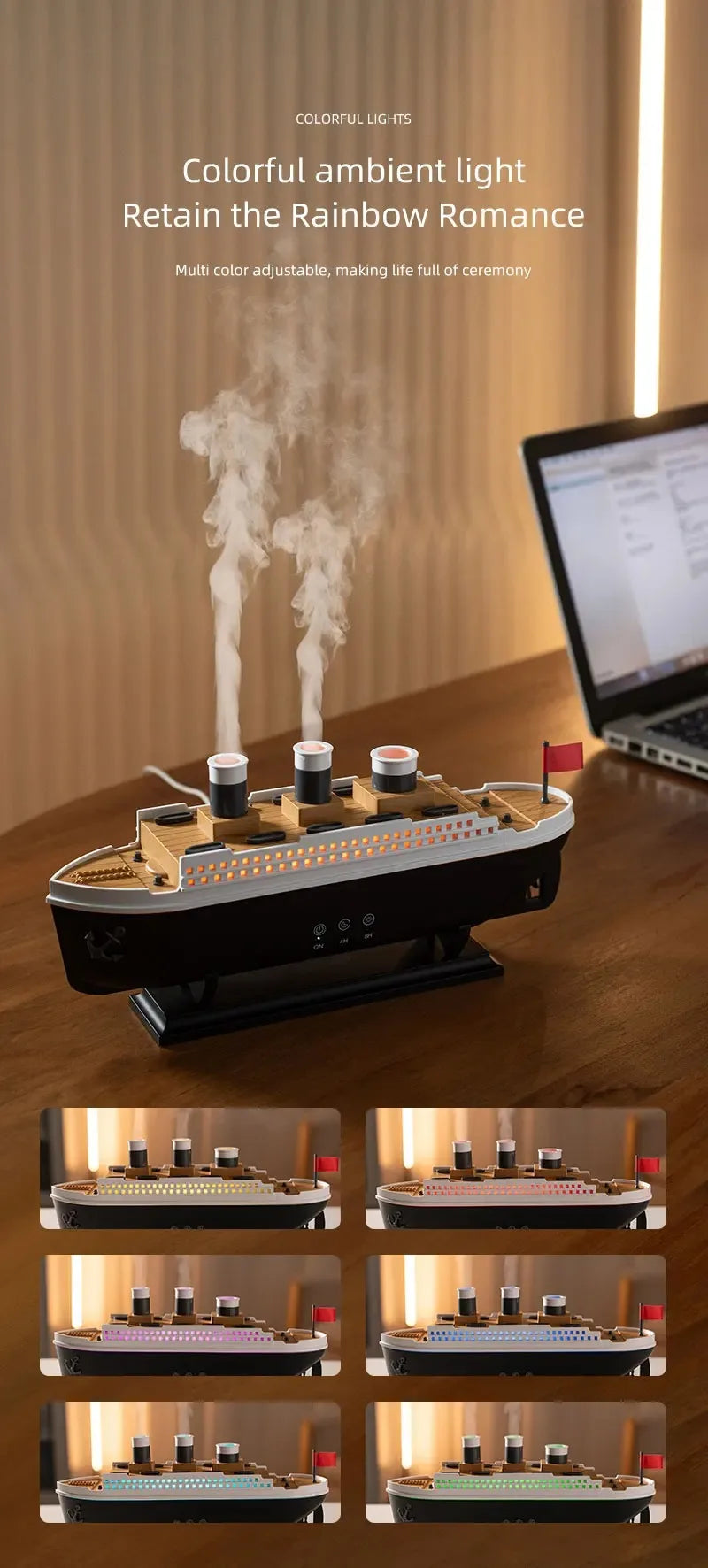 Titanic Ship Model Decoration Air Humidifier 250ml Essential Oil Diffuser Jellyfish Smoke Ring Spray Aroma Diffuser For Home tableandwalllamps