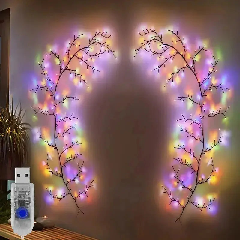 96LED Willow Vine String Lights USB DIY 8 Modes Lights Wall Vines with Lights Willow Branch Lights for Bedroom Christmas Decor tableandwalllamps