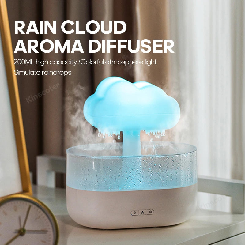 Cloud Air Humidifier Electric Aroma Essential Oil Diffuser Ultrasonic Mist Rain Cloud Color Night Light Raindrops White Noise tableandwalllamps