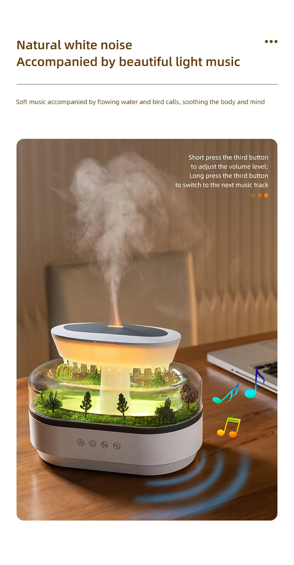 Raindrop Aroma Diffuser 250ml Air Humidifier Essential Oil Diffuser for Household Fragrance Diffuser with Colorful Night Light tableandwalllamps