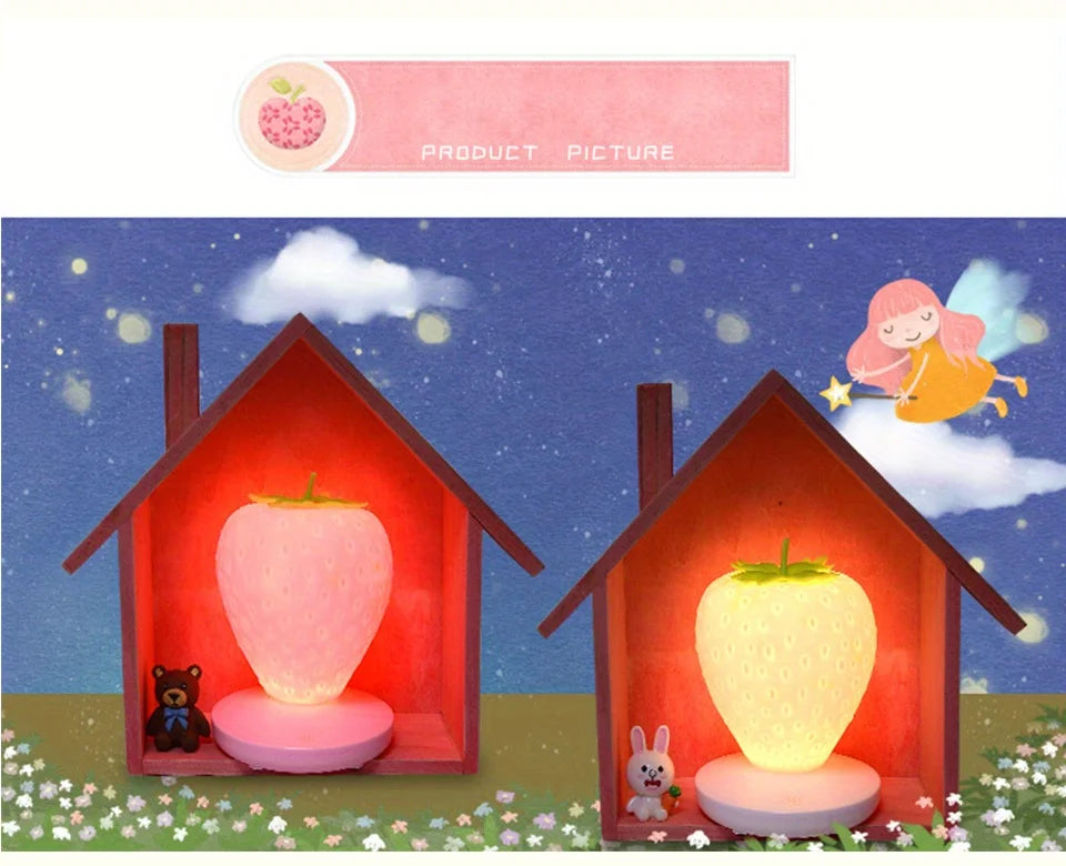 Strawberry Shape USB Rechargeable Silicone Night Light Touch Sensitive Girls Bedroom Creative LED Energy Saving Fun Light Gift tableandwalllamps