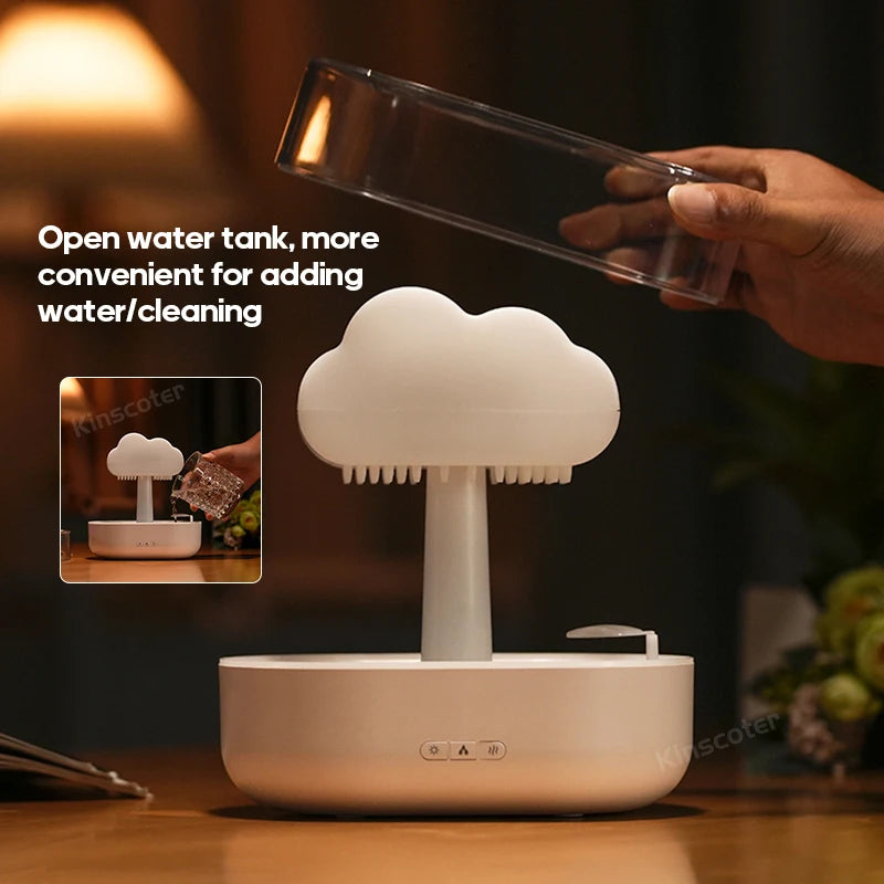 Cloud Air Humidifier Electric Aroma Essential Oil Diffuser Ultrasonic Mist Rain Cloud Color Night Light Raindrops White Noise tableandwalllamps