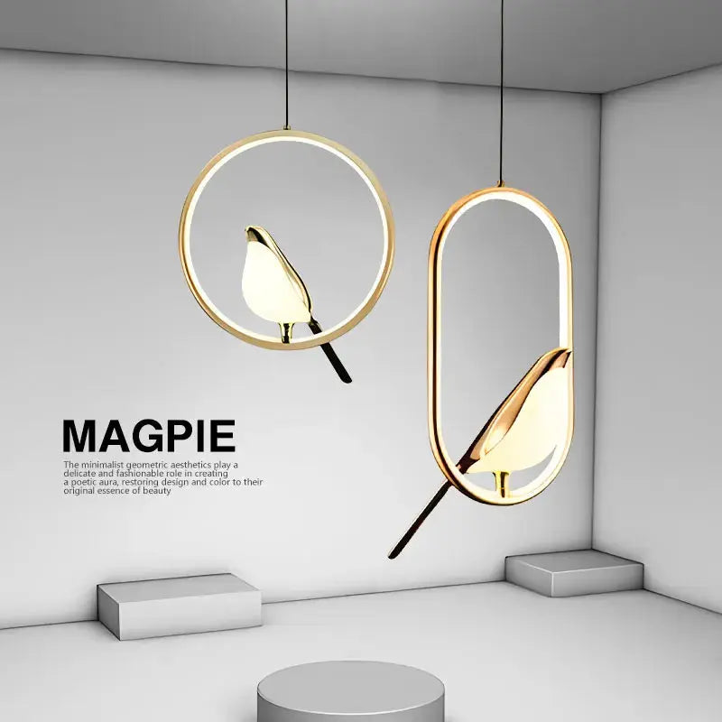 Magpie Bird LED Cord Pendant Lamps AC85-265V Indoor LED Chandelier Lights for Bedside Bedroom Indoor Black Silver Hanging Lights tableandwalllamps