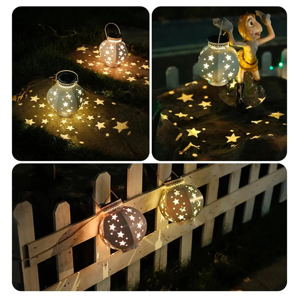 Garden Star Projector Lamp Hanging Solar Lights Outdoor Hanging Solar Lanterns Retro Solar Lamp with Handle Outside Decorations tableandwalllamps