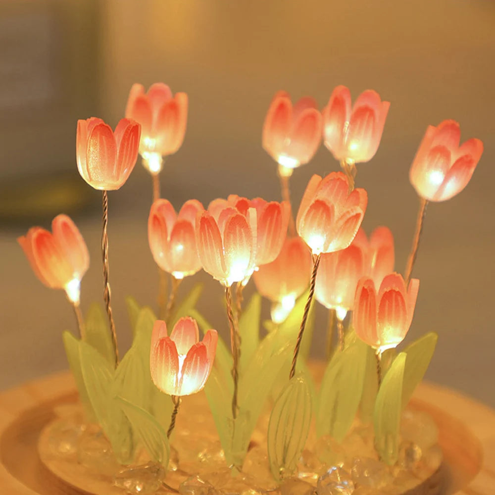 Simulation Tulip DIY Bedside Lights Handmade Material Flower LED Night Light Battery Operated Table Lamp Bedroom Decoration tableandwalllamps