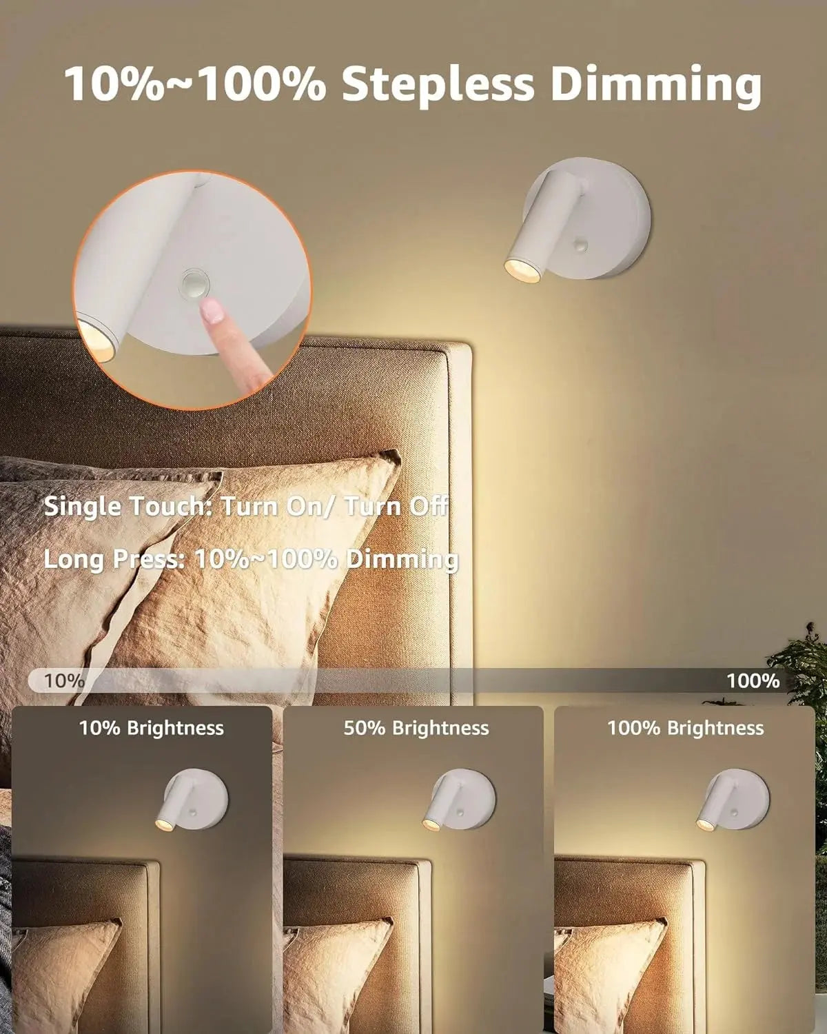 LED Wall Sconces Light Touch Control Wall Lights Rechargeable Indoor Wireless Spotlights Magnetic Rotatable Cordless Wall Light tableandwalllamps