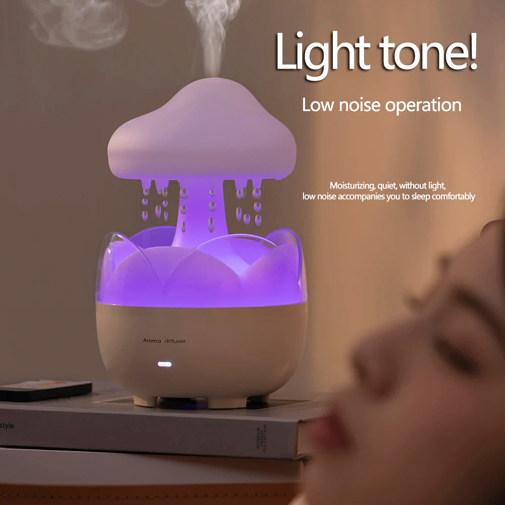 Mushroom Raindrop Air Humidifier Electric Aroma Diffuser Colorful Night Lights Rain Cloud Smell Distributor with Remote Control tableandwalllamps